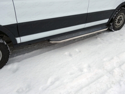 Порог с площадкой правый нержавеющий лист укороченный 42 мм ТСС для Ford Transit 2014-2021