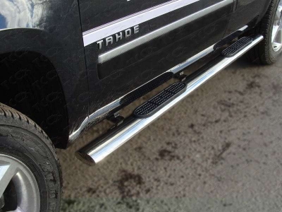 Пороги труба овальная с накладками 120х60 мм ТСС для Chevrolet Tahoe 2006-2014