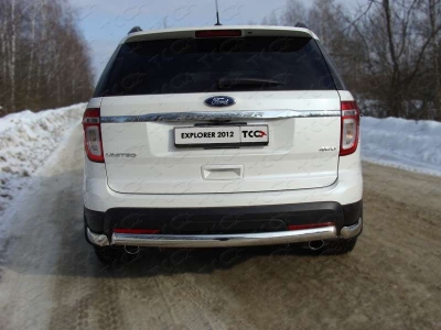 Защита заднего бампера овальная длинная 75х42 мм ТСС для Ford Explorer 2011-2015