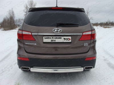 Защита заднего бампера овальная 75-42 мм ТСС для Hyundai Santa Fe Grand 2014-2016
