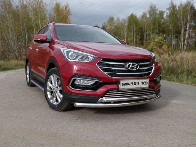 Защита передняя двойная 60-50 мм ТСС для Hyundai Santa Fe 2015-2018