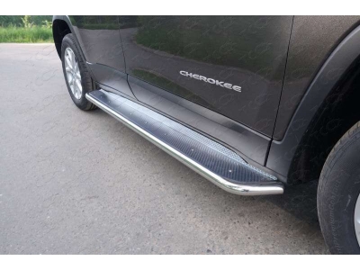 Пороги с площадкой нержавеющий лист 42 мм ТСС для Jeep Cherokee 2014-2018