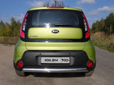 Защита заднего бампера овальная 75-42 мм ТСС для Kia Soul 2014-2016