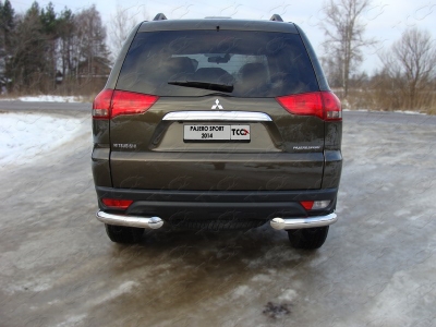 Защита заднего бампера уголки 76 мм ТСС для Mitsubishi Pajero Sport 2013-2016