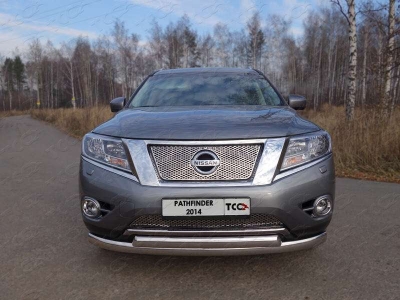 Защита передняя овальная двойная 75-75 мм ТСС для Nissan Pathfinder 2014-2021