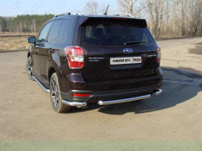 Защита заднего бампера уголки 60 мм ТСС для Subaru Forester SJ 2013-2016
