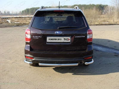 Защита заднего бампера уголки 60 мм ТСС для Subaru Forester SJ 2013-2016