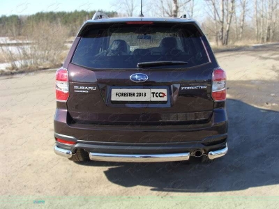 Защита задняя овальные уголки 75х42 мм ТСС для Subaru Forester SJ 2013-2016