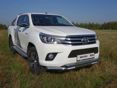 Защита передняя двойная с ДХО 76-60 мм ТСС для Toyota Hilux 2015-2021