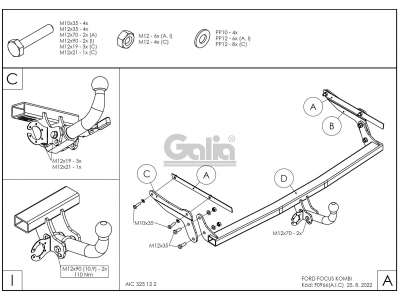 Фаркоп оцинкованный Galia шар A на универсал для Ford Focus 2 2005-2011