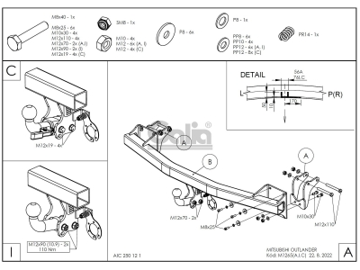 Фаркоп оцинкованный Galia шар A для Mitsubishi Outlander 2012-2021