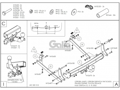 Фаркоп оцинкованный Galia шар A для Citroen Jumpy/Peugeot Expert/Fiat Scudo 2007-2016