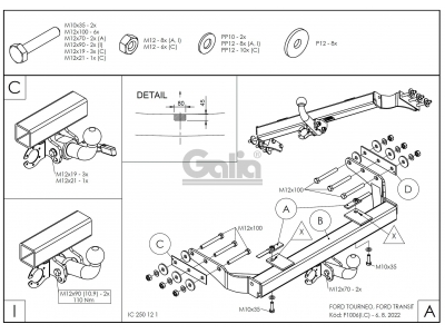 Фаркоп оцинкованный Galia шар A на авто без ступеньки для Ford Transit 2000-2014