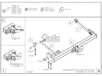 Фаркоп оцинкованный Galia шар A для Opel Vivaro/Renault Trafic 2001-2014