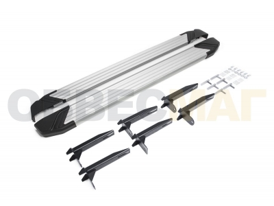 Пороги алюминиевые Rival Silver New для Volkswagen Amarok 2010-2016