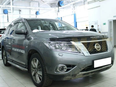 Пороги с площадкой алюминиевый лист 60 мм Технотек для Nissan Pathfinder 2014-2021
