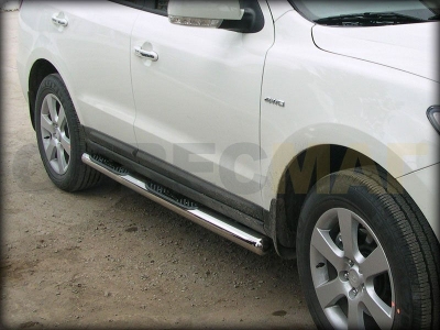 Пороги труба с накладками 76 мм Технотек для Hyundai Santa Fe 2006-2010