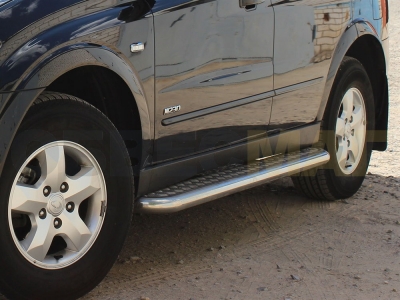 Пороги с площадкой алюминиевый лист 60 мм Технотек для Kia Sportage 2008-2010