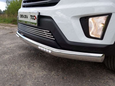 Защита передняя овальная с ДХО 75х42 мм ТСС для Hyundai Creta 2016-2021