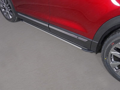 Пороги алюминиевые Slim Line Silver ТСС для Mazda CX-9 2017-2021