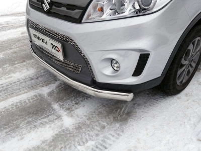 Защита передняя овальная 75х42 мм ТСС для Suzuki Vitara 2015-2021