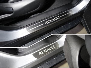 Накладки на пороги шлифованный лист надпись Renault 4 штуки для Renault Koleos № RENKOL17-04