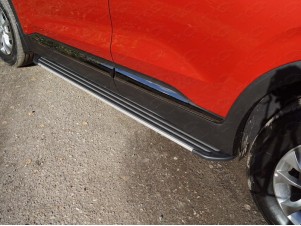 Пороги алюминиевые Slim Line Silver для Hyundai Santa Fe № HYUNSF18-25S